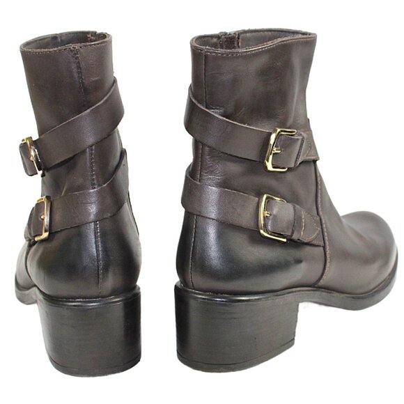 Emanuele Crasto Handcrafted Brown Double Buckle Moto Ankle Boot Size 41 (US 9.5) - Picture 6 of 8